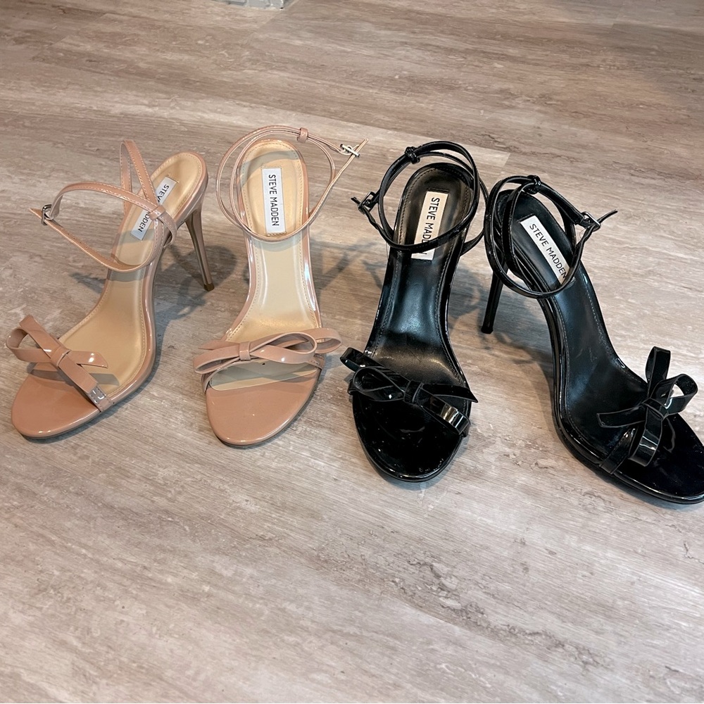 Steve Madden Bradshaw bow heel sandals, 9.5 NUDE patent leather